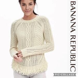 Banana Republic canle fringed cream sweater size xs